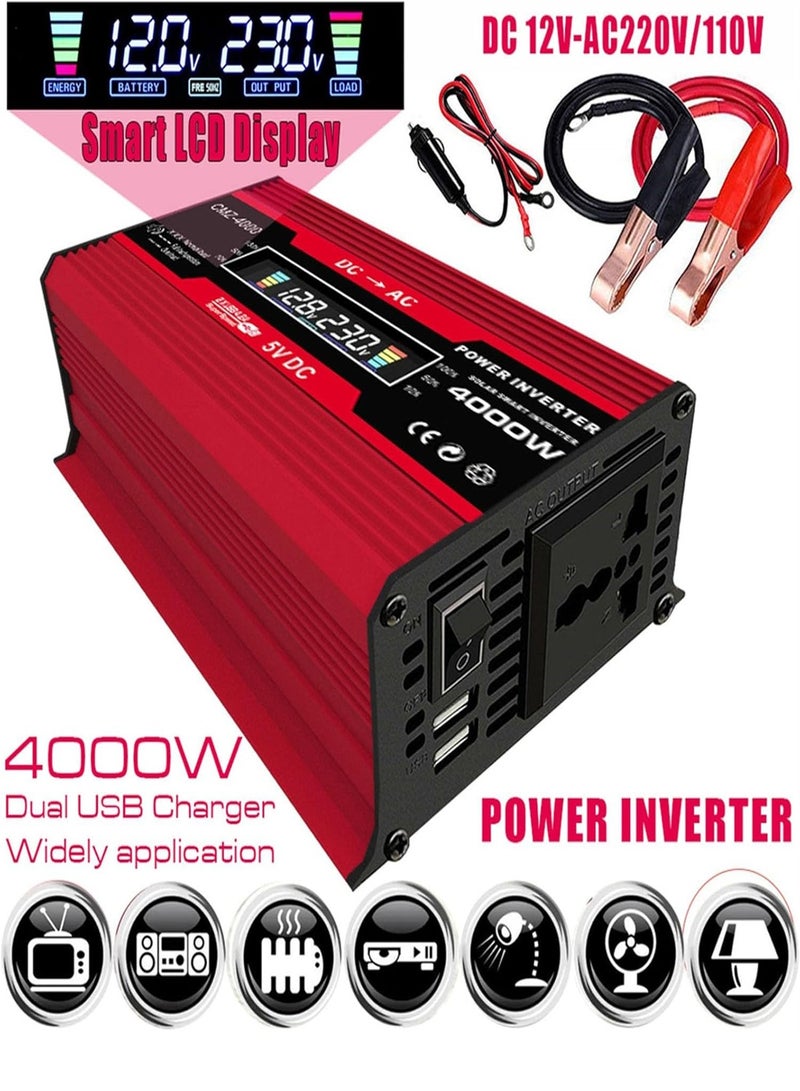 Solar Panel Kit 4000W Inverter DC 12V To 220V AC Converter 36W 12V Solar Panel + 30A Solar Controller Portable Power Station With Solar Panel Home Solar Power System Complete Kit(Red,12V-220V) - Image 3