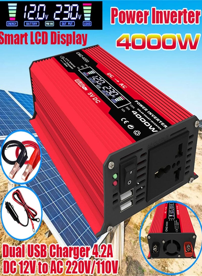 Solar Panel Kit 4000W Inverter DC 12V To 220V AC Converter 36W 12V Solar Panel + 30A Solar Controller Portable Power Station With Solar Panel Home Solar Power System Complete Kit(Red,12V-220V) - Image 5