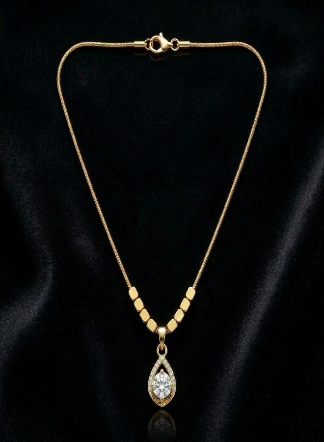 Dbell Anti Tarnish Gold Plated Stainless Steel Necklace with Crystal Pendant | Waterproof Pendant Chain for Women & Girls | Elegant Fancy Jewellery - Image 5
