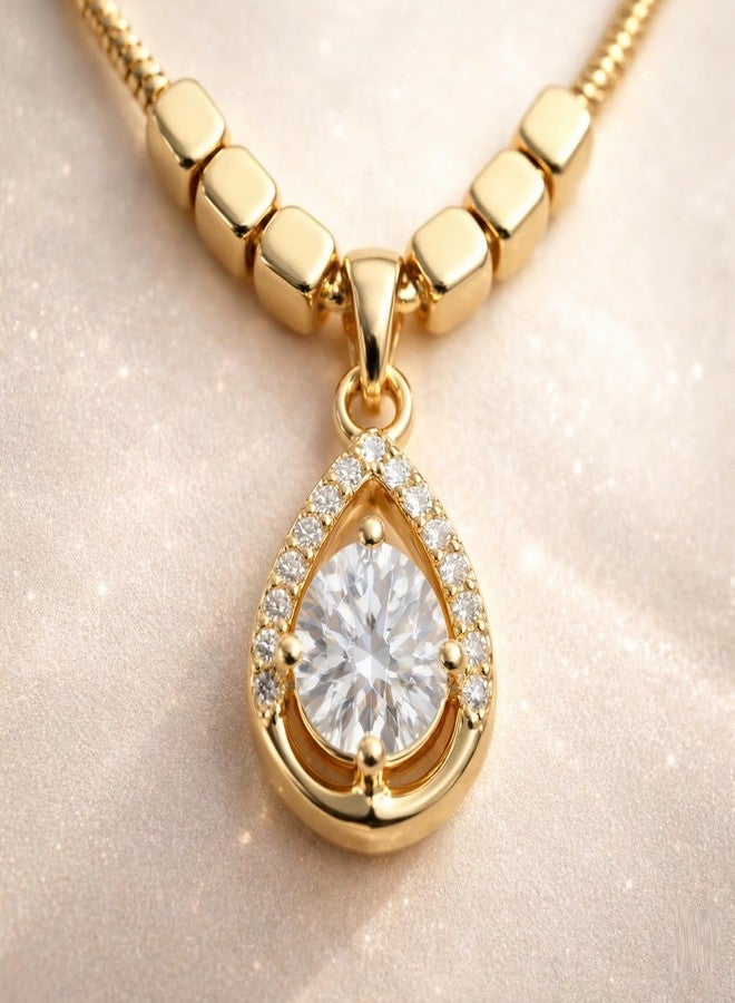 Dbell Anti Tarnish Gold Plated Stainless Steel Necklace with Crystal Pendant | Waterproof Pendant Chain for Women & Girls | Elegant Fancy Jewellery - Image 3