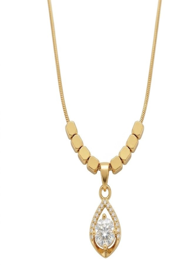Dbell Anti Tarnish Gold Plated Stainless Steel Necklace with Crystal Pendant | Waterproof Pendant Chain for Women & Girls | Elegant Fancy Jewellery - Image 1