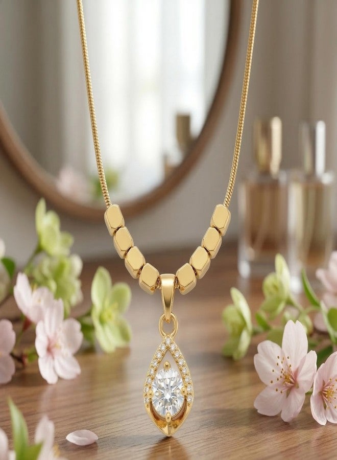 Dbell Anti Tarnish Gold Plated Stainless Steel Necklace with Crystal Pendant | Waterproof Pendant Chain for Women & Girls | Elegant Fancy Jewellery - Image 4
