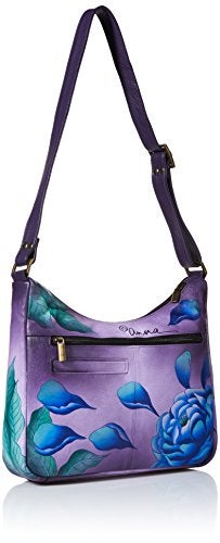 Anna by Anuschka Women's Genuine Leather Medium Hobo Shoulder Bag | Hand Painted Original Artwork | Precious Peonies - Image 2