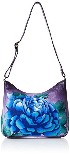 Anna by Anuschka Women's Genuine Leather Medium Hobo Shoulder Bag | Hand Painted Original Artwork | Precious Peonies - Image 1