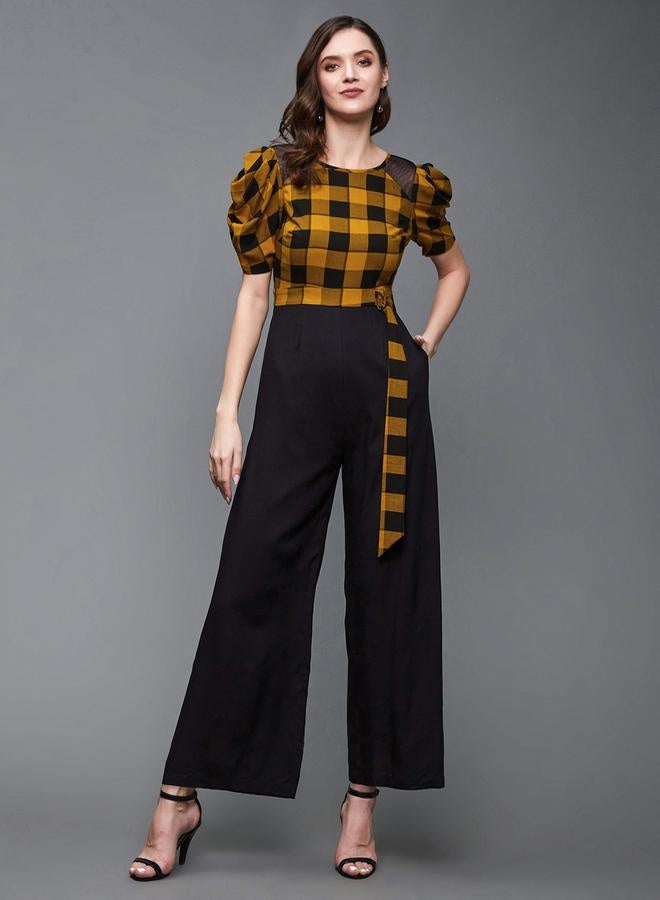 Styli Checkered Wide Leg Puff Sleeve Jumpsuit - Image 2