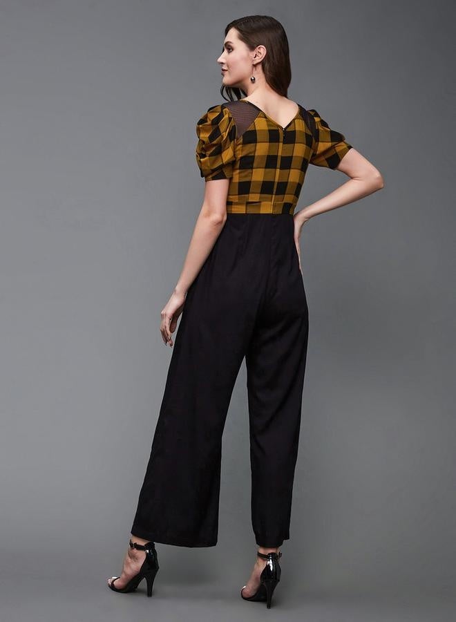 Styli Checkered Wide Leg Puff Sleeve Jumpsuit - Image 5