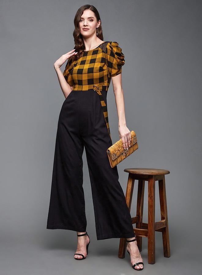 Styli Checkered Wide Leg Puff Sleeve Jumpsuit - Image 1