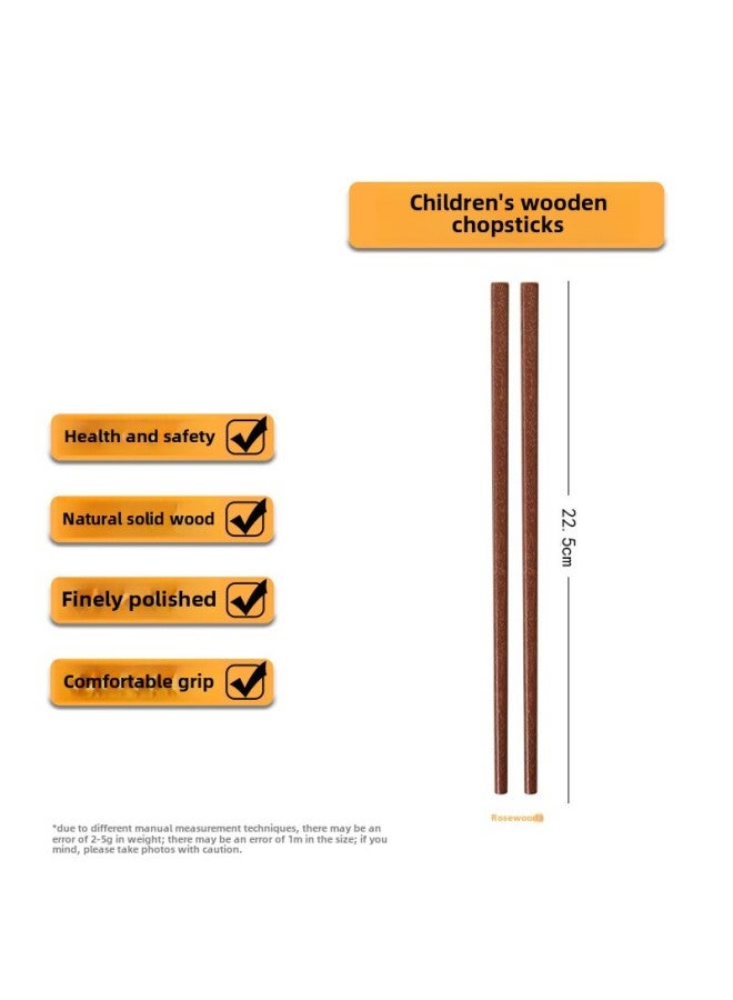 Portable Chopsticks Household Solid Wood Chicken Wings Wooden Paint-free Wax-free Children's Kindergarten Children's Short Chopsticks Baby's Wooden Chopsticks-Color:Red Sandalwood Children's Chopsticks/22.5cm  - Image 1