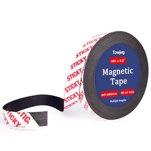 Towjug Magnetic Tape Roll 40 Feet with Self Adhesive Backing, Flexible Sticky Magnet Strips for Lightweight Craft DIY Projects, Whiteboards and Fridge Organization (0.5" Wide x 0.06" Thick) - Image 1