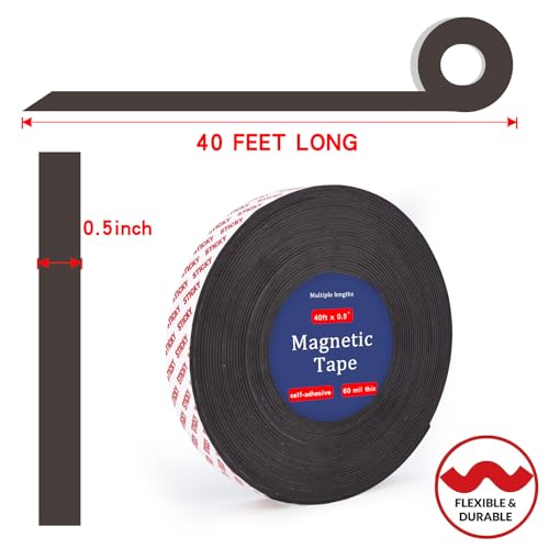 Towjug Magnetic Tape Roll 40 Feet with Self Adhesive Backing, Flexible Sticky Magnet Strips for Lightweight Craft DIY Projects, Whiteboards and Fridge Organization (0.5" Wide x 0.06" Thick) - Image 2
