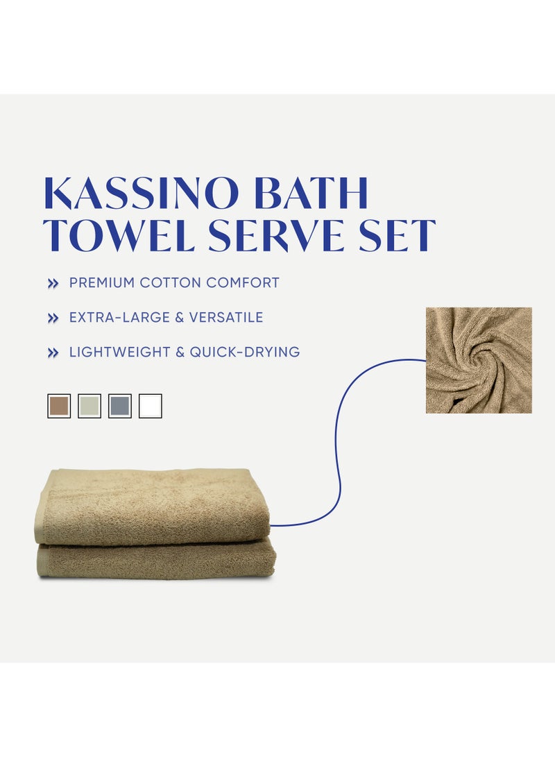 KASSINO Kassino Bath Towel (2 Pack, 70x140 cm) - 540 GSM Large Bath Towels,100% Combed Cotton, Soft & Quick-Dry Towels, Highly Absorbent, Double Stitched Hotel Quality Towels | Beige  - Image 2