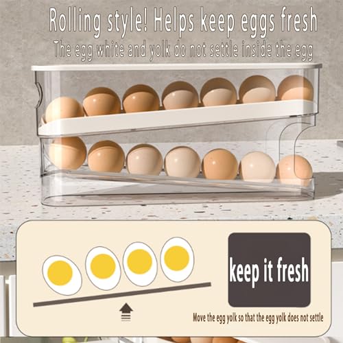 WACOI Erichbow Auto Rolling Fridge Egg Organizer, Space Saving Eggs Dispenser for Refrigerator Storager, Home Egg Holder, 1 pack - Image 3