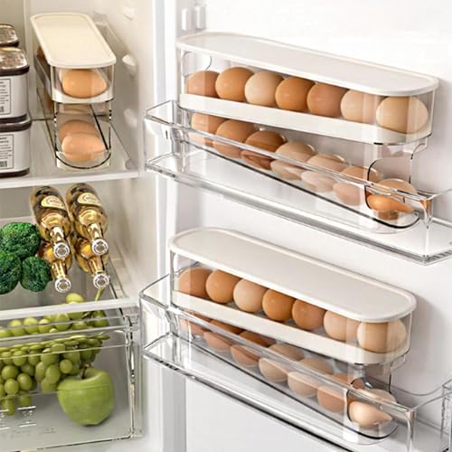 WACOI Erichbow Auto Rolling Fridge Egg Organizer, Space Saving Eggs Dispenser for Refrigerator Storager, Home Egg Holder, 1 pack - Image 1