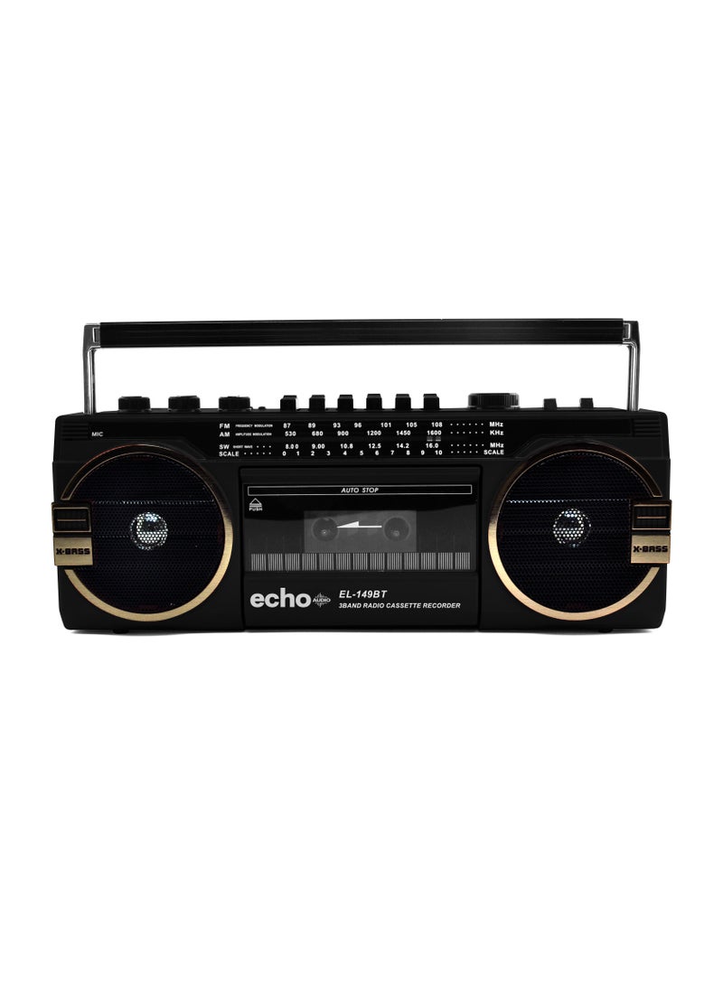 echo AUDIO Echo Audio Retro Blast Bluetooth Boombox Portable Cassette Player Tape Recorder AM/FM/SW 3 Band Radio Two 8W X-Bass Speakers Voice Recording Headphone Jack Supports USB and SD Cards  - Image 1