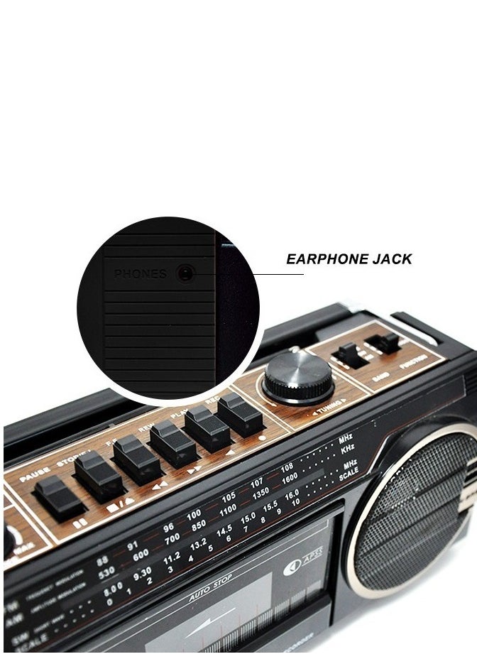 echo AUDIO Echo Audio Retro Blast Bluetooth Boombox Portable Cassette Player Tape Recorder AM/FM/SW 3 Band Radio Two 8W X-Bass Speakers Voice Recording Headphone Jack Supports USB and SD Cards  - Image 2
