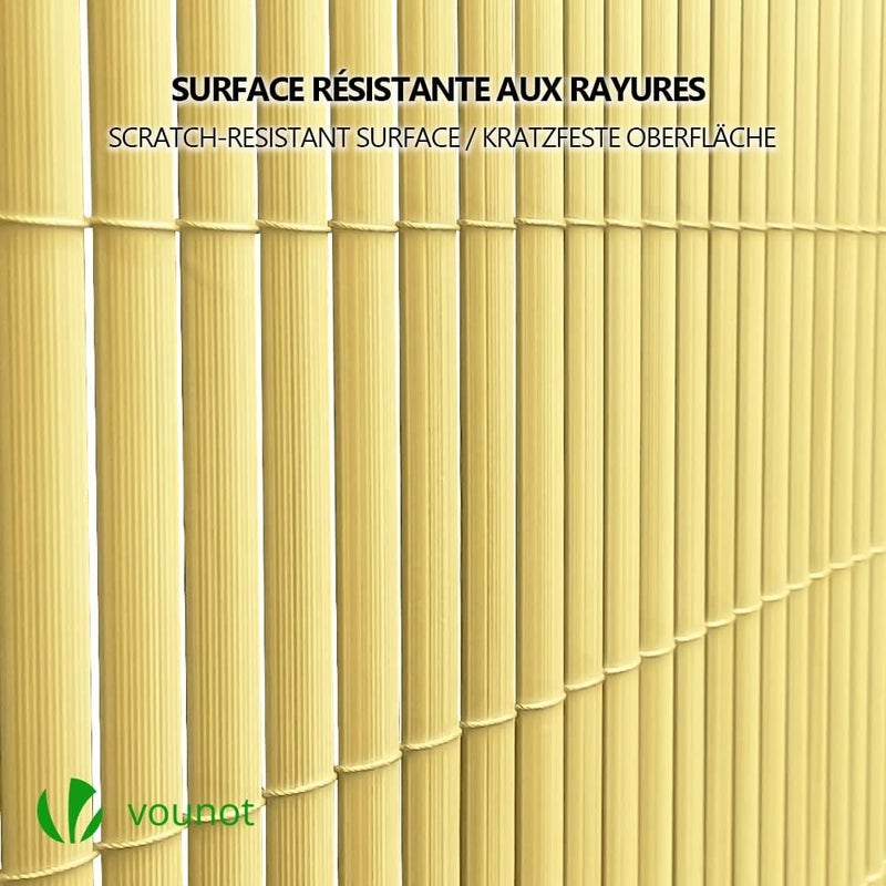 VOUNOT سياج حماية الخصوصية من PVC، مقاس 80 × 500 سم، مزود بدعامات مقواة لحماية الخصوصية في الحديقة والشرفة والتراس، يوفر حماية من الرياح وأشعة الشمس في الهواء الطلق، لون بامبو - Image 3