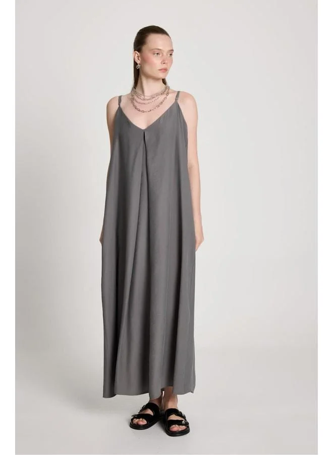 mina aise Women's Anthracite %100 Modal Sleeveless Loose Fit Long Dress 29201.