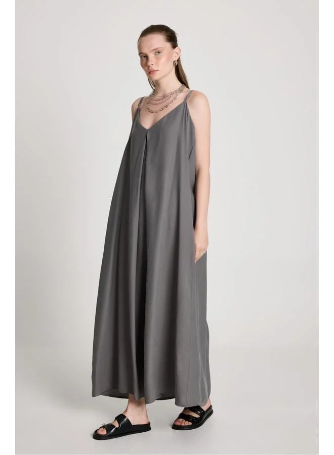 mina aise Women's Anthracite %100 Modal Sleeveless Loose Fit Long Dress 29201.