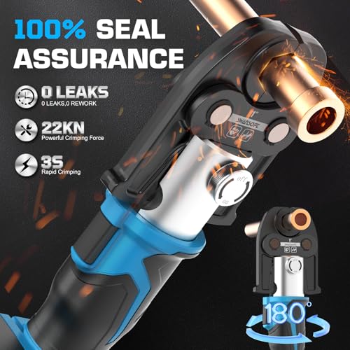 SWANSOFT Pro Press Copper Crimper Propress Tool, 22KN 18V 4Ah Electric Hydraulic Pro Press Copper Crimper Tool with 3 US Standard Jaws 1/2",3/4'', 1" Pipe Crimping, Cordless Propress Tool Kit - Image 2