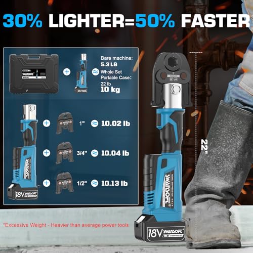 SWANSOFT Pro Press Copper Crimper Propress Tool, 22KN 18V 4Ah Electric Hydraulic Pro Press Copper Crimper Tool with 3 US Standard Jaws 1/2",3/4'', 1" Pipe Crimping, Cordless Propress Tool Kit - Image 4