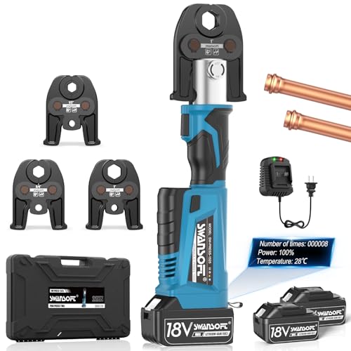 SWANSOFT Pro Press Copper Crimper Propress Tool, 22KN 18V 4Ah Electric Hydraulic Pro Press Copper Crimper Tool with 3 US Standard Jaws 1/2",3/4'', 1" Pipe Crimping, Cordless Propress Tool Kit - Image 1