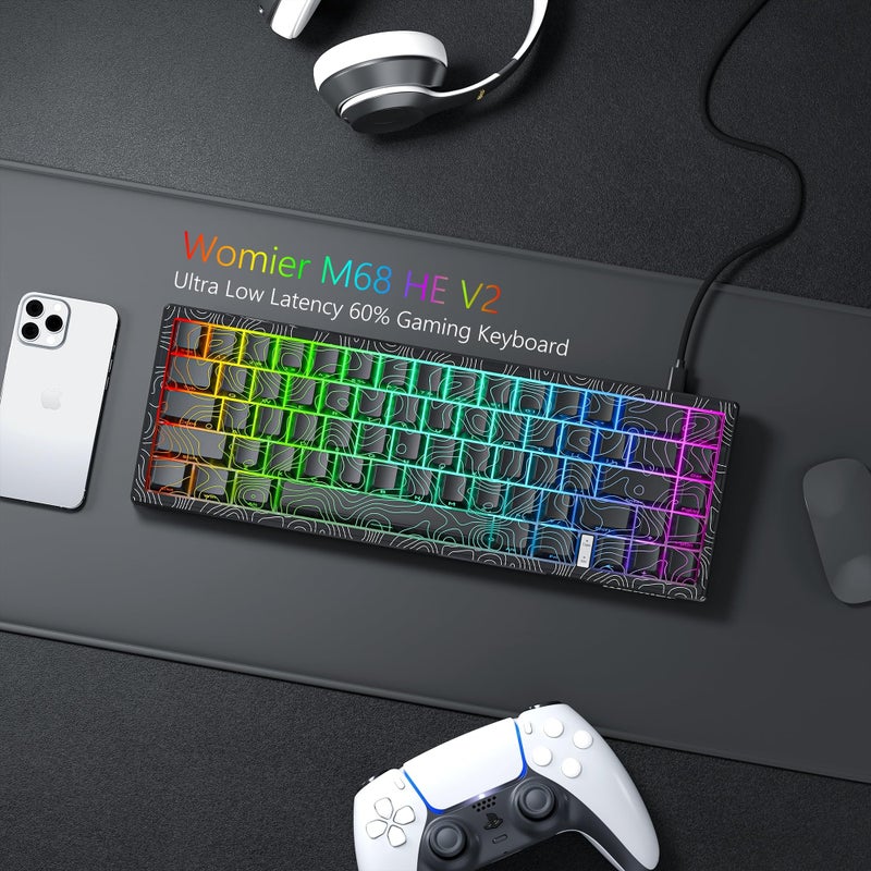Womier M68 HE V2 Rapid Trigger Keyboard 60% Percent, Hall Effect Topographic Gaming Keyboard, Wired RGB Custom Mechanical Key Board with Magnetic Switch, PBT Keycaps for Mac/Win (White) - Image 5