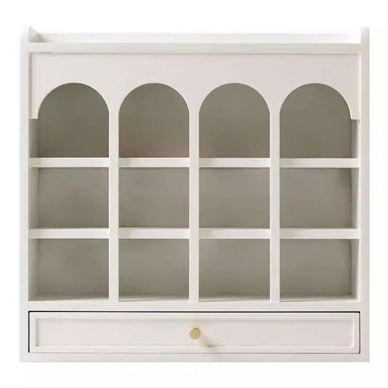 Etlegor Wooden Coffee Mug Storage Cabinet, Rustic Curio Display Shelves Travel Mug Shelf Desktop Coffee Mug Rack Holder Shadow Box Shelf Bottom with Drawers (Color : White, Size : 58x18x56cm) - Image 4