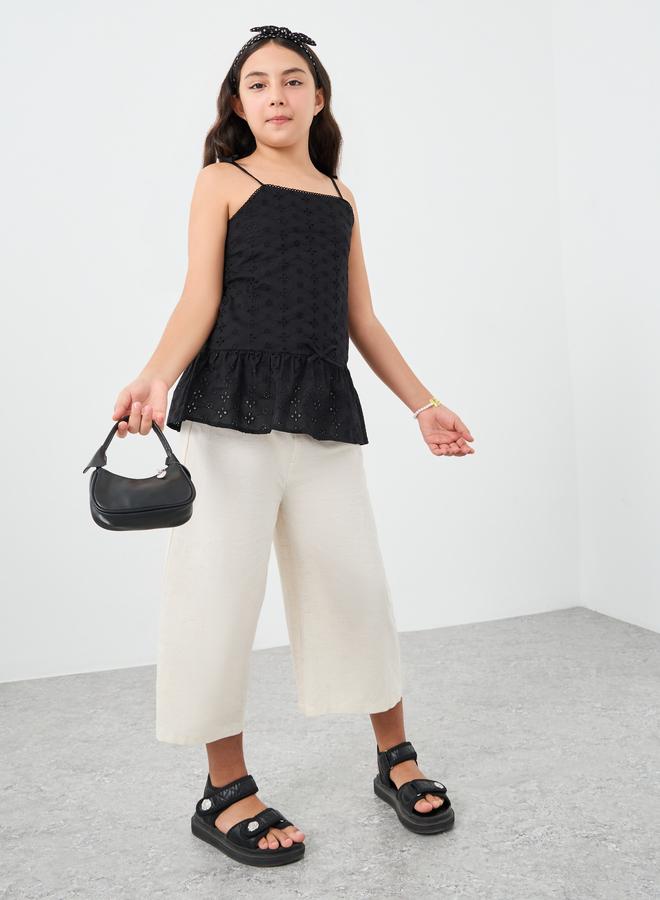 Styli Girls Plain Linen Look Wide Leg Culottes - Image 2