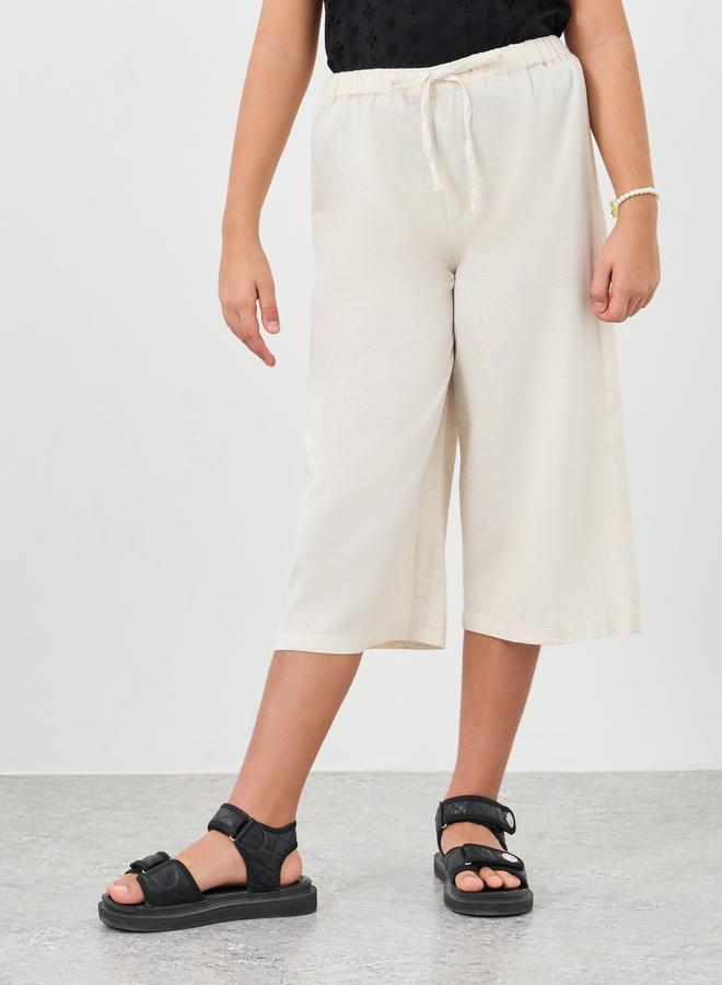 Styli Girls Plain Linen Look Wide Leg Culottes - Image 1