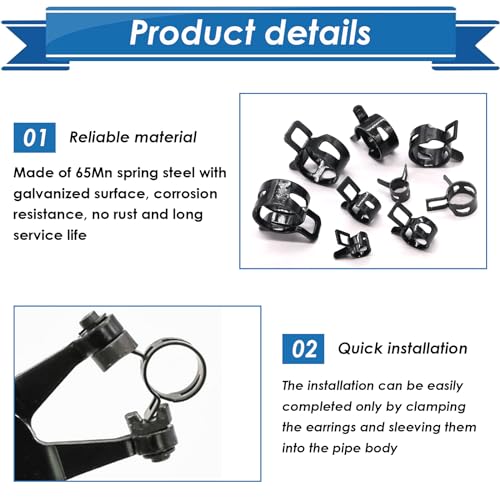 Eoppen 72Pcs Spring Hose Clamps Fuel Line Silicone Vacuum Hose Low Pressure Air Clamps & Sleeving Automotive Replacement Fastener Assortment Kit 6 Sizes (7mm 10mm 11mm 14mm 16mm 18mm) Black - Image 3