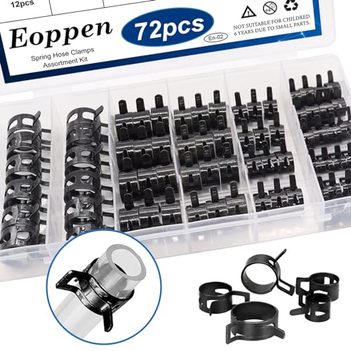 Eoppen 72Pcs Spring Hose Clamps Fuel Line Silicone Vacuum Hose Low Pressure Air Clamps & Sleeving Automotive Replacement Fastener Assortment Kit 6 Sizes (7mm 10mm 11mm 14mm 16mm 18mm) Black - Image 4