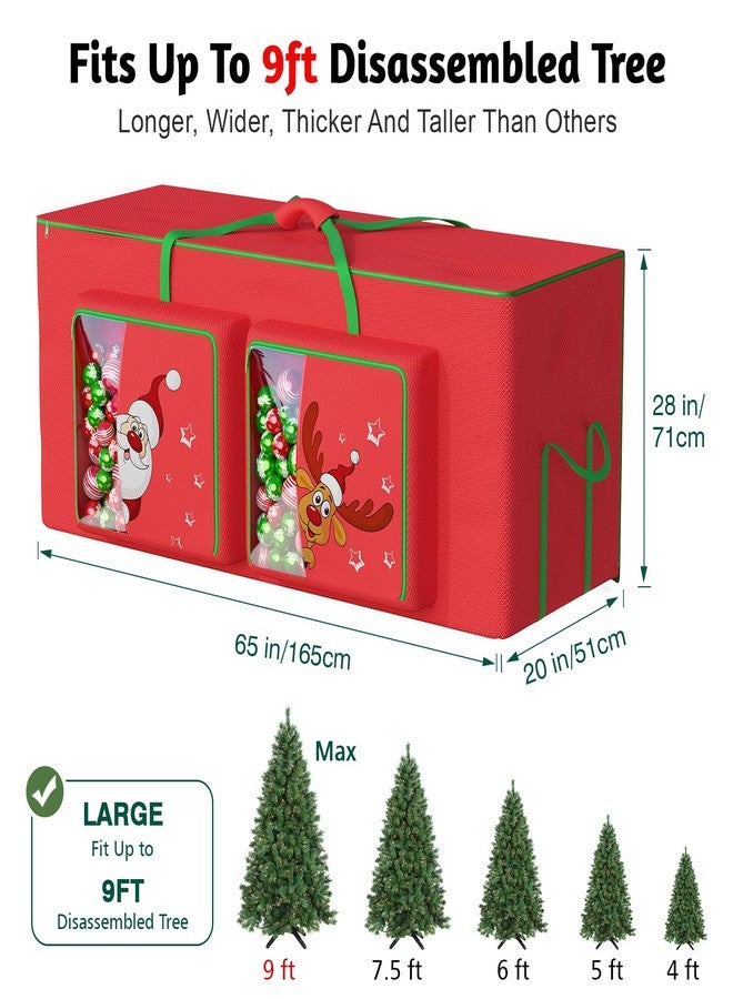 Alupssuc Christmas Tree Storage Bag Fits Maximum to 9 Ft Disassembled Xmas Tree with Two Large Pockets, Reinforced Handles & Dual Zipper-600D Oxford Waterproof Material Tote Protects from Dirt, Red - Image 2