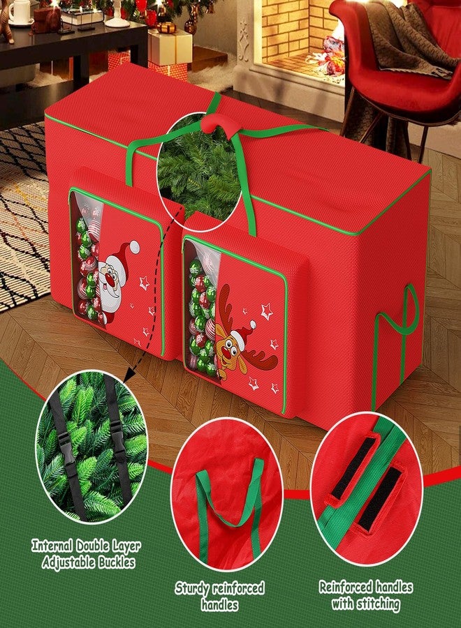 Alupssuc Christmas Tree Storage Bag Fits Maximum to 9 Ft Disassembled Xmas Tree with Two Large Pockets, Reinforced Handles & Dual Zipper-600D Oxford Waterproof Material Tote Protects from Dirt, Red - Image 3