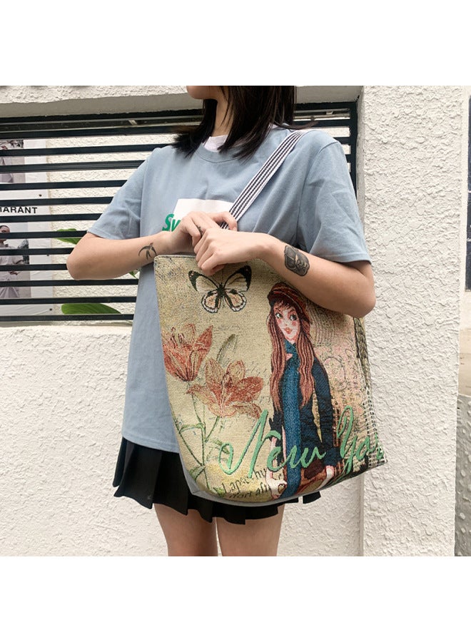 Matai Style Special Embroidered Fashion Women's Bag Ethnic Style Canvas Bag Shoulder Bag Large Capacity Handbag-Color:Exclusive Beauty - Image 1