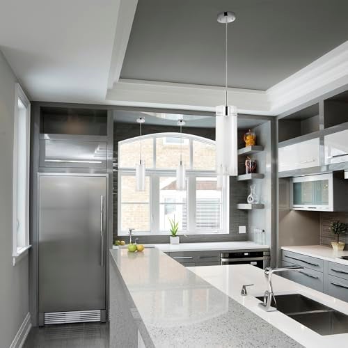 GLOBE Electric 64023 1-Light Pendant Light Fixture, Polished Chrome Finish, Clear Glass Shade with Frosted Insert, Adjustable Height, Modern Lighting for Kitchen Island or Dining Room, Home Décor - Image 2