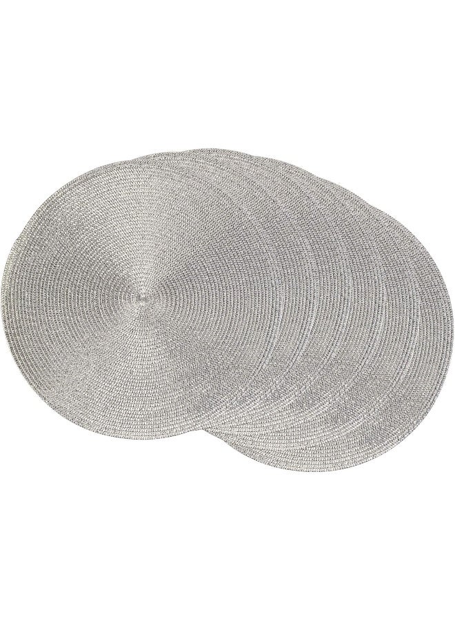 Dii Woven Placemats Collection Metallic Round Placemat Set, 15", Silver, 6 Piece - Image 1