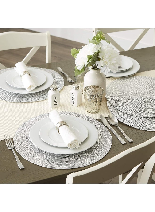 Dii Woven Placemats Collection Metallic Round Placemat Set, 15", Silver, 6 Piece - Image 5