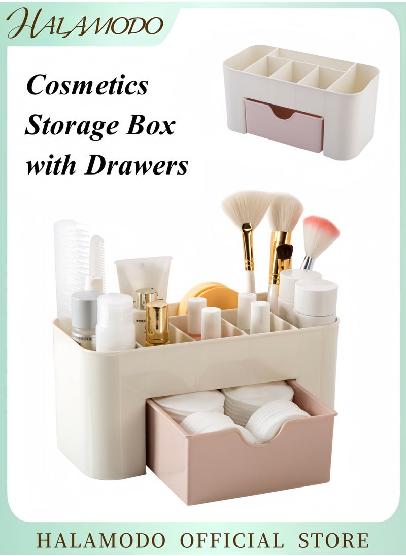 Generic Plastic Cosmetic Storage Box with Drawers, Makeup Organizer Display Rack, Jewelry Storage Box, Small Vanity for Cosmetics and Accessories  - Image 1