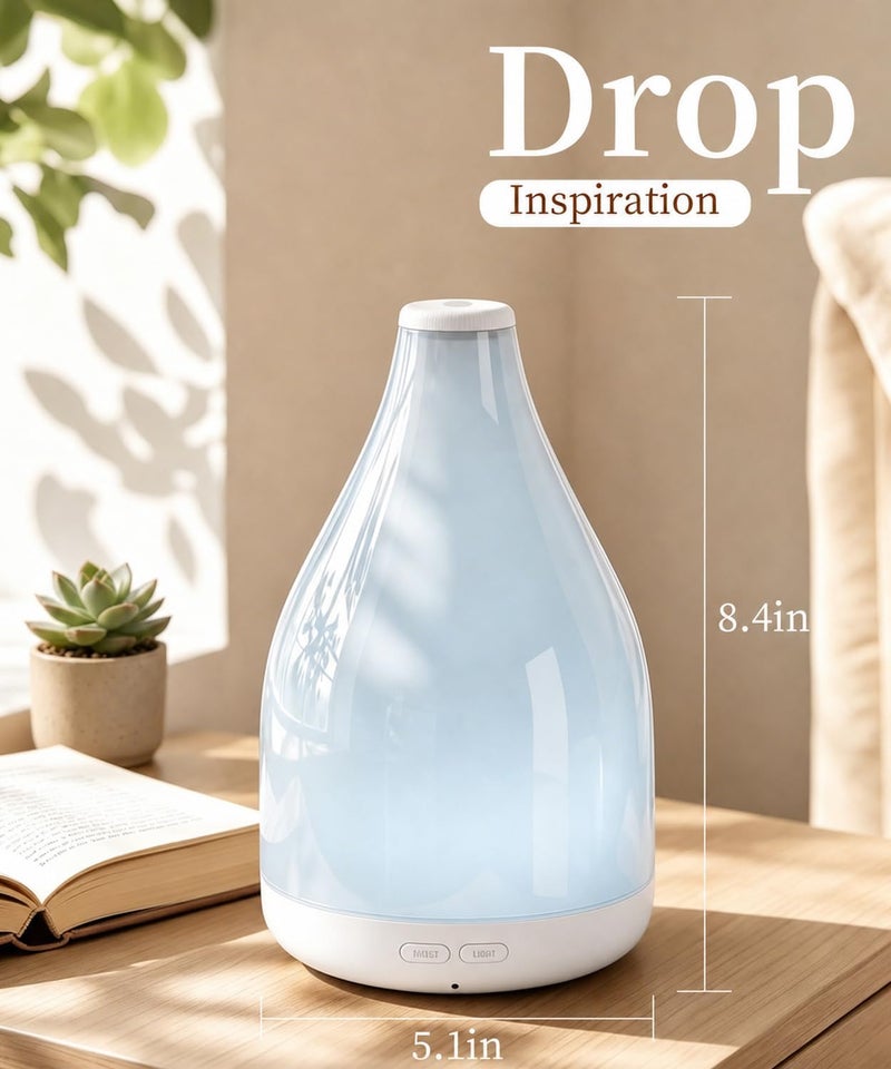 KinYiLO Essential Oil Diffuser for Home, Modern Décor Aromatherapy Diffusers Large Room Fresh Air Scent, 300ml Ultrasonic Cool Mist Humidifier, 1-3-6H Timer Auto Shut-Off, Color Light, (White) - Image 2