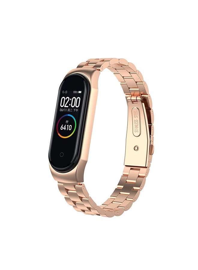 O Ozone Metal Watch Strap Compatible With Xiaomi Mi Band 6 /Mi Band 5 3 beads Stainless Steel Adjustable Smartwatch Replacement Straps for Men Women (Rose Gold) - Image 1