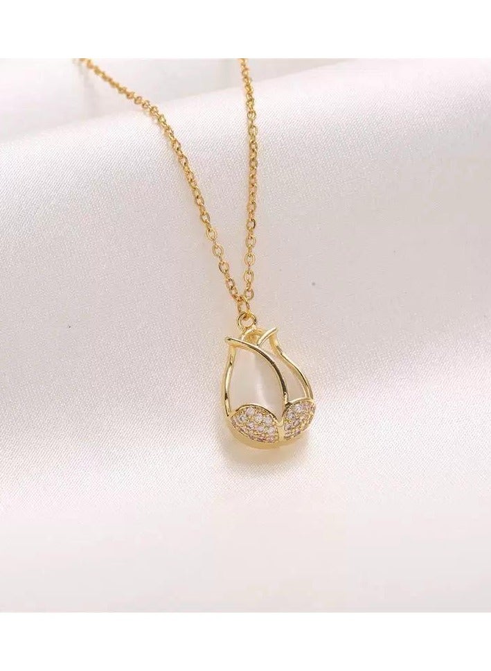 سيمهو سلسال نسائي مطلي باللون الذهبي مع مزين بتعليقة من حجر الراين مرصعة بالزركون - Image 2