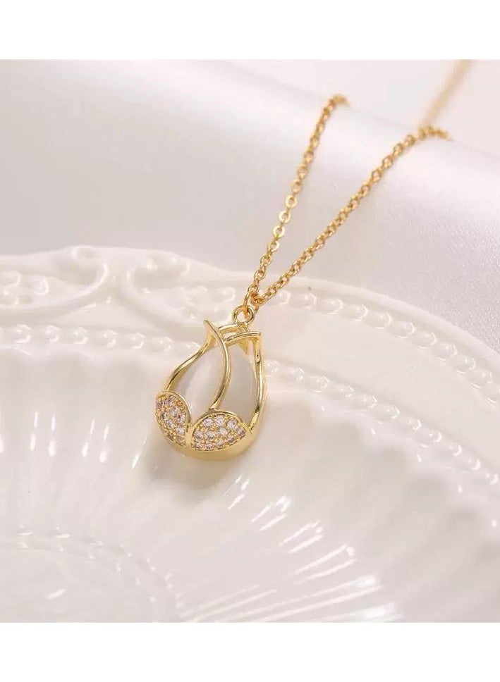 سيمهو سلسال نسائي مطلي باللون الذهبي مع مزين بتعليقة من حجر الراين مرصعة بالزركون - Image 4