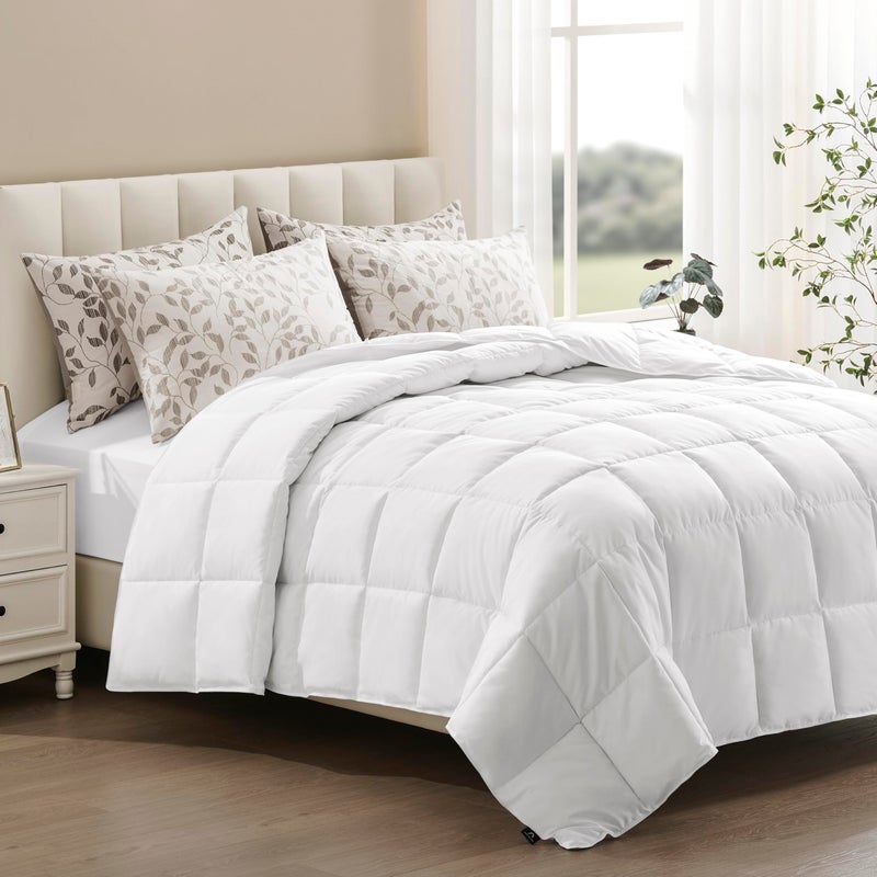 ACCURATEX Lightweight Duvet Insert Queen Size - Summer Bedding Comforter - 250GSM Filled Thin Duvet - Soft & Breathable, Quilted Comforters with 8 Tabs,White,Queen/Full 90x90 Inches - Image 1