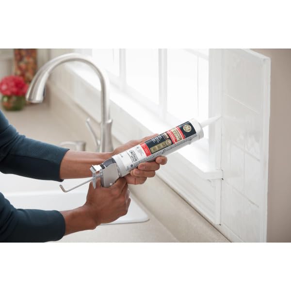 GE Supreme Paintable Silicone Caulk for Kitchen & Bathroom, White, 9.5 fl oz Cartridge, 1 Pack - 100% Waterproof Silicone Sealant, 7X Stronger Adhesion, Shrink & Crack Proof - Image 5