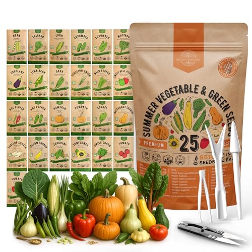 Organo Republic 25 Summer Vegetable Garden Seed Variety Pack - 6,510+ Non-GMO Heirloom Veggie & Greens Seeds for Outdoors & Indoor Home Garden, Including Collards, Pepper, Okra, Onion, Bean, Cucumber - Image 1