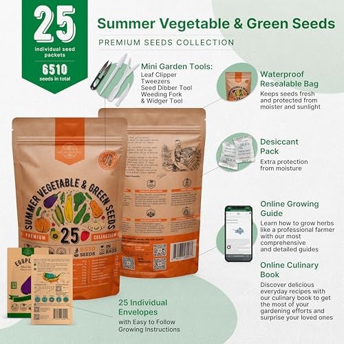 Organo Republic 25 Summer Vegetable Garden Seed Variety Pack - 6,510+ Non-GMO Heirloom Veggie & Greens Seeds for Outdoors & Indoor Home Garden, Including Collards, Pepper, Okra, Onion, Bean, Cucumber - Image 2