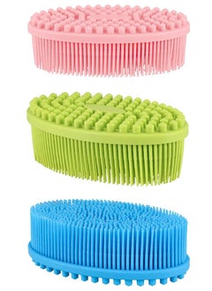 KHAJUL 3 Pack Silicone Loofah Body Scrubber, Soft Silicone Loofahs, Bath Brush Easy to Clean for Shower Massaging Spa Gym Travel Outdoor Gift (Pink/Blue/Green)  - Image 1