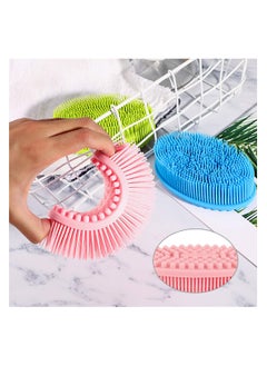 KHAJUL 3 Pack Silicone Loofah Body Scrubber, Soft Silicone Loofahs, Bath Brush Easy to Clean for Shower Massaging Spa Gym Travel Outdoor Gift (Pink/Blue/Green)  - Image 3