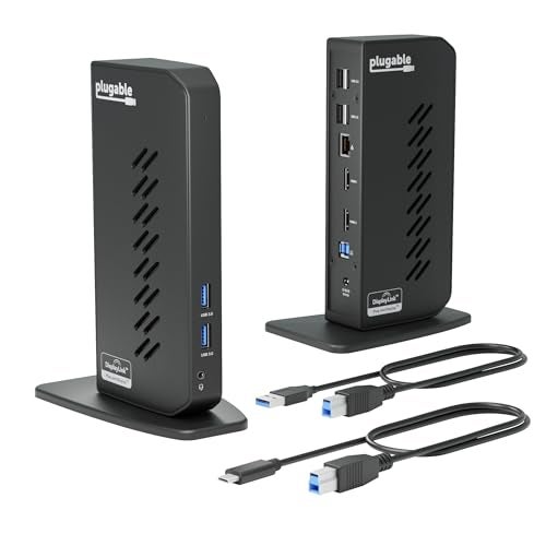 Plugable USB 3.0 and USB-C Universal Laptop Docking Station with 2 HDMI Ports for Windows, Mac (Driver Required), and ChromeOS. Gigabit Ethernet, Audio - Image 1
