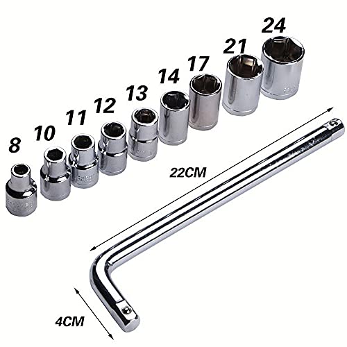 Mawson 10 pcs Tool Kit Set/Precise Sleeve Wrench Hand Tool 1/2inch Drive Metric Socket Set for Automobile Repair (Grey, 10-Pieces),Multi,10 PCS SOCKET SET(10PCS2021) - Image 2